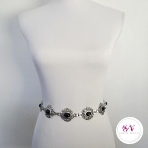 Silver Chain Belt With Black Accents